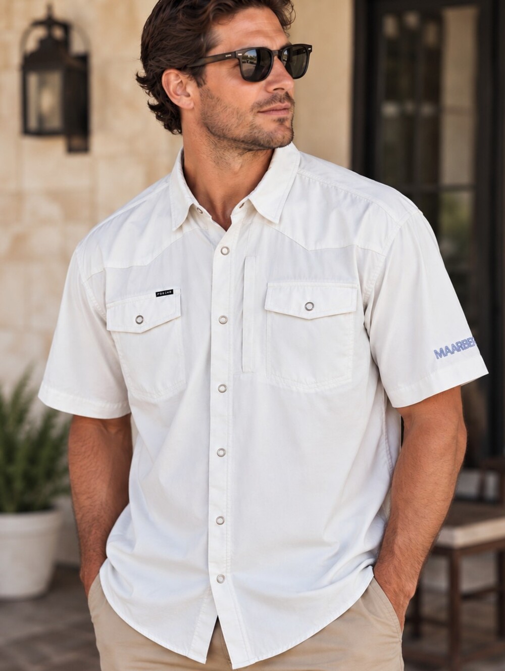 Poncho The Del Rio Western Pearl Snap White Performance Regular Fit Mens Large
